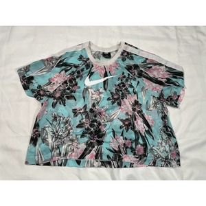 NIKE Femme Cotton Jersey Floral Crop Top Tee Size 3x Blue Pink White tshirt